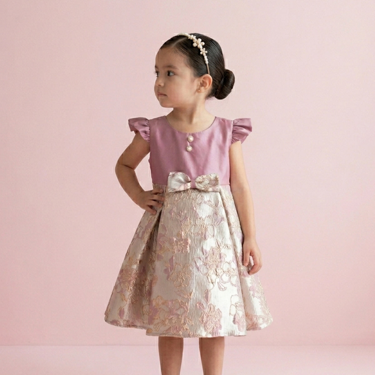 Vestido satinado con jacquard floral •  1 a 3 años  • Roselia 2