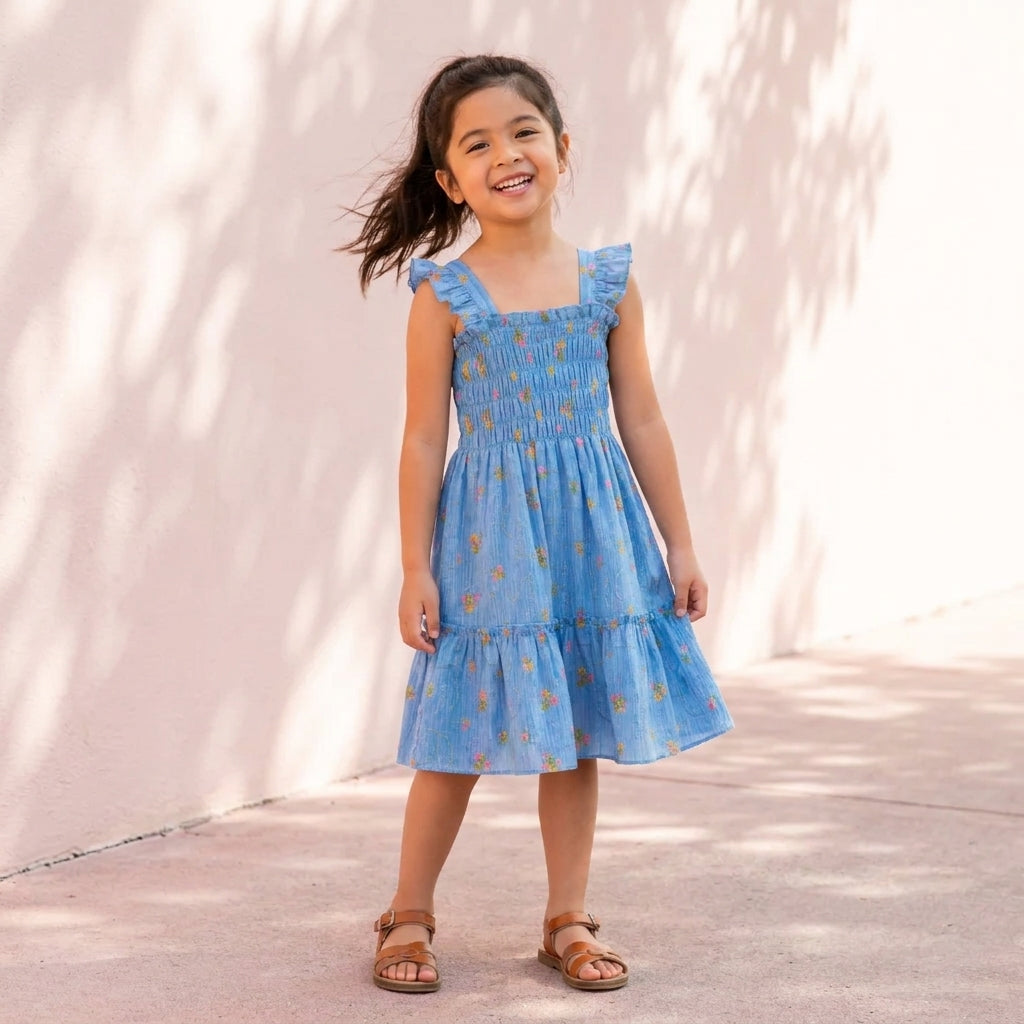 Vestido de tirantes con olanes floreado • 4 a 12 años • Paty 1 B