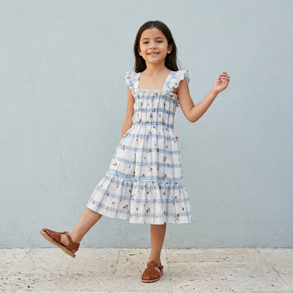 Vestido de tirantes con olanes a cuadros • 4 a 12 años • Paty 1 E