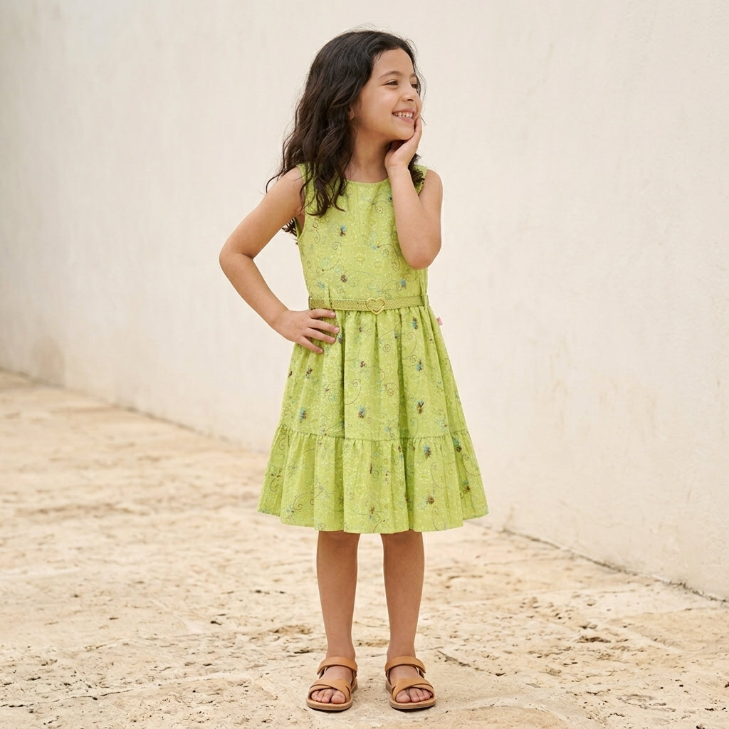Vestido floreado con cinturón • 4 a 12 años • Paty 2 B
