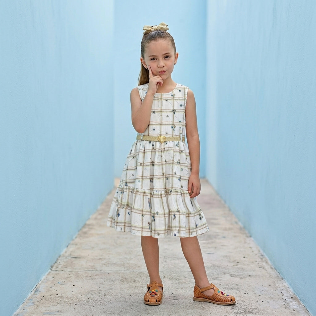 Vestido floreado con cinturón • 4 a 12 años • Paty 2 A