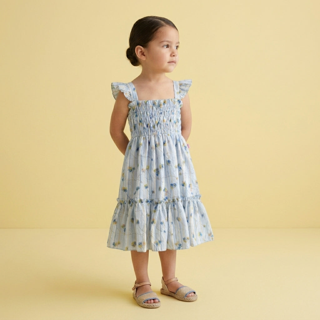 Vestido flores con olanes en hombros • 1 a 3 años • Paty 1 F
