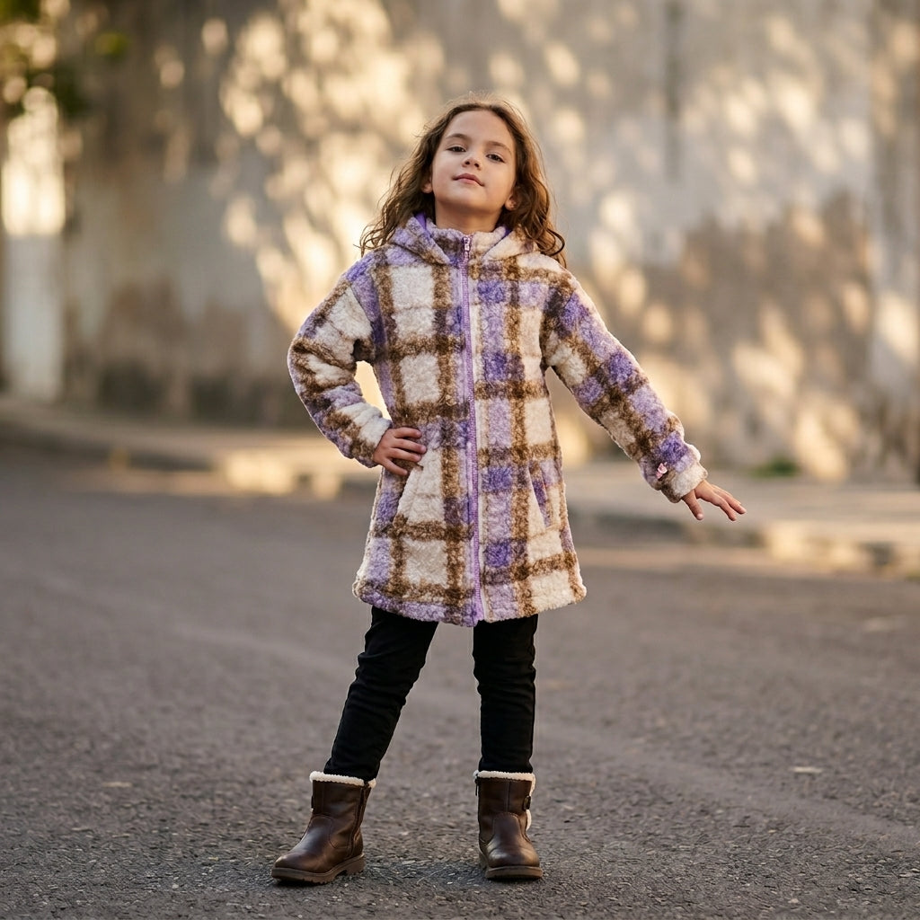 Chamarra cazadora larga de cuadros • 4 a 11 años • Alana 1