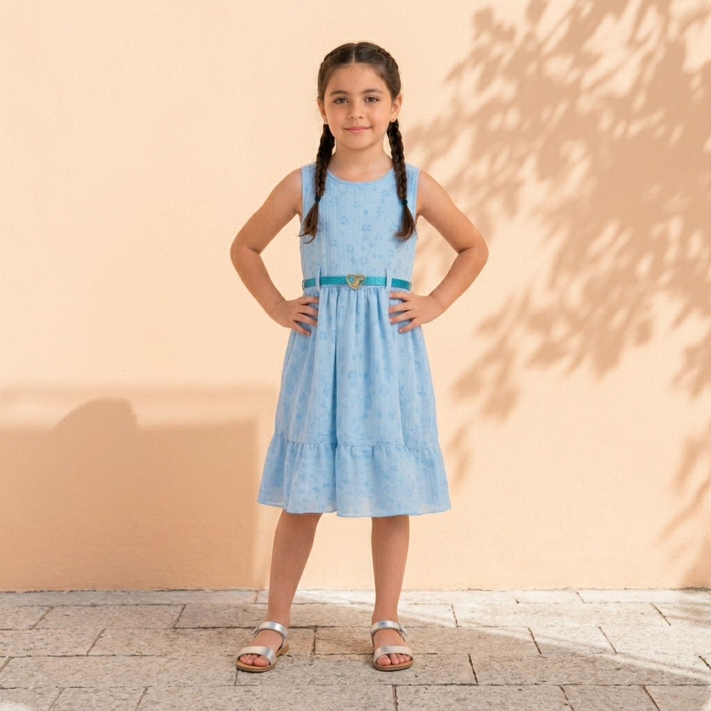 Vestido floreado con cinturón • 4 a 12 años • Paty 2 C