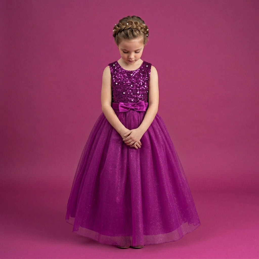Vestido de gala  largo con perlas • 3 a 12 años• Catalina 7