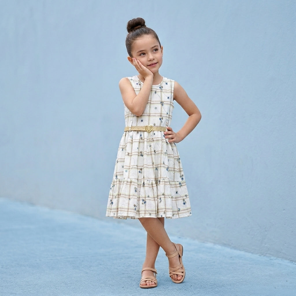 Vestido floreado con cinturón • 4 a 12 años • Paty 2 A