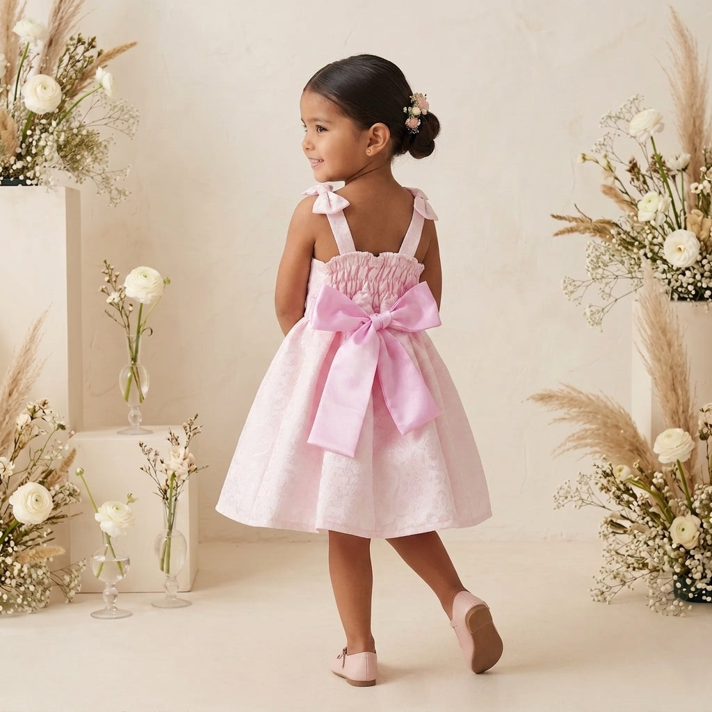 Vestido de satín floredo con moño • 1 a 3  años • Elena 4