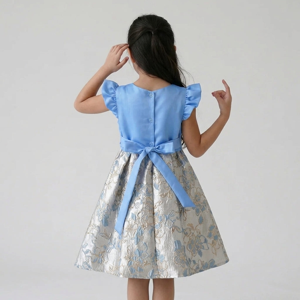 Vestido satinado con jacquard floral • 4 a 12 años • Roselia 2