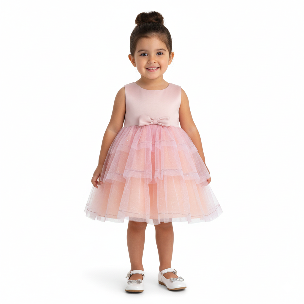 Vestido con falda de tul y moño frontal | VEBB0135 | tallas 1-2-3