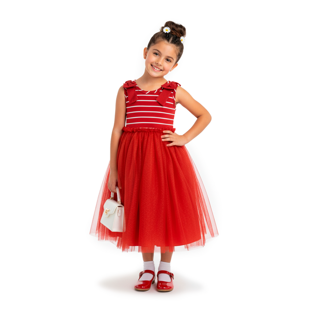 Vestido rayado con tul • NATALI 20 •   tallas ch-m-gr • VENI0206B