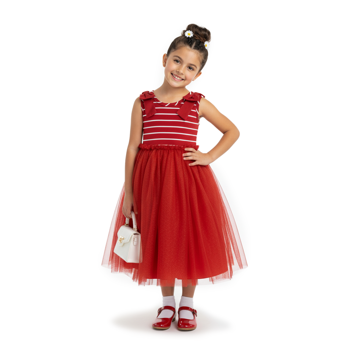Vestido rayado con tul • NATALI 20 •   tallas ch-m-gr • VENI0206B