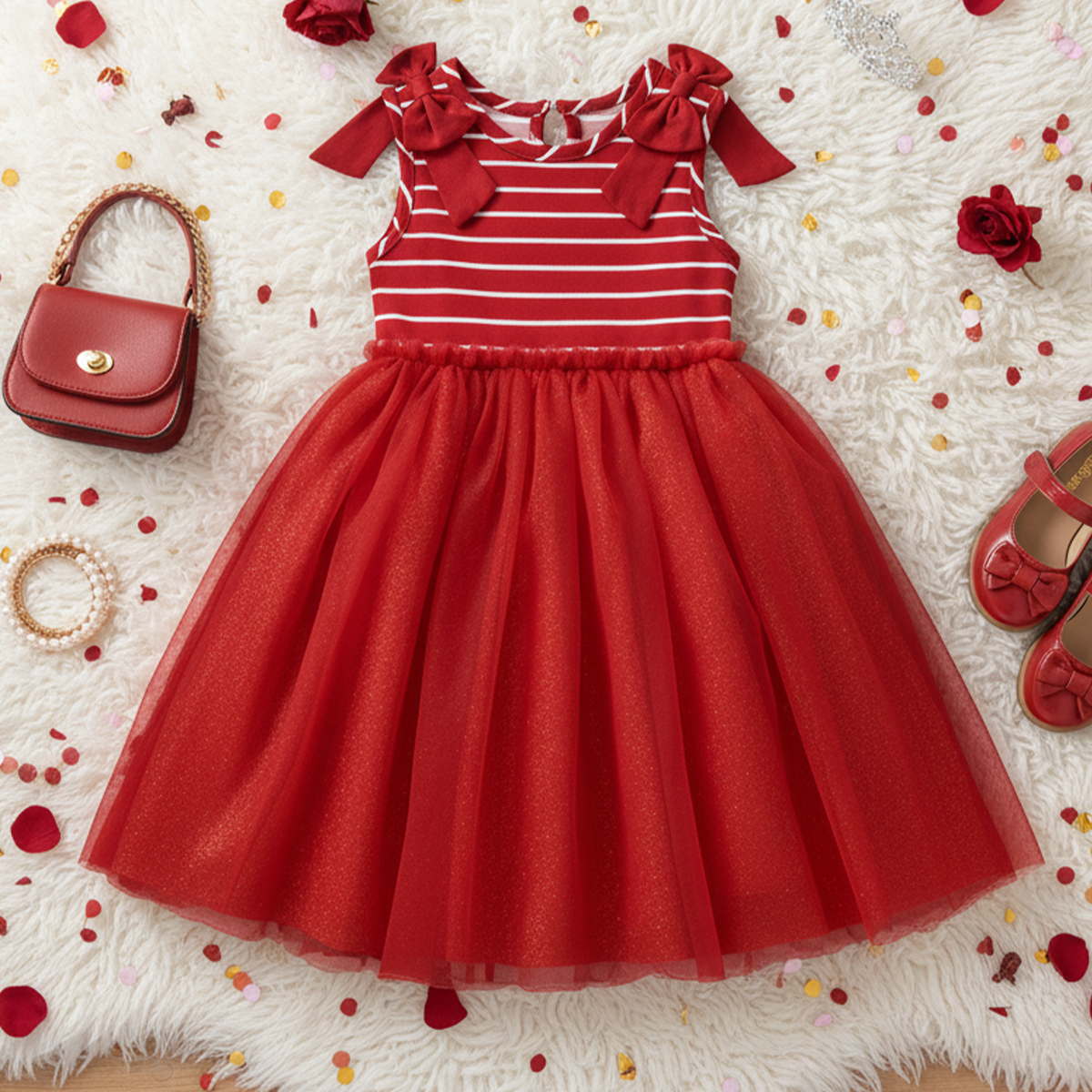 Vestido de fiesta a rayas con falda de tul glitter | VENI0206B | tallas ch-m-g