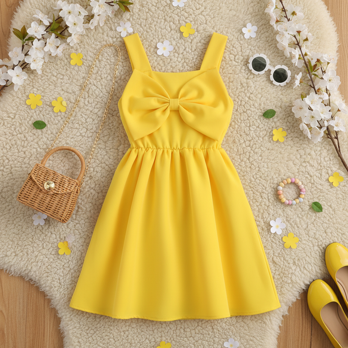 Vestido infantil elegante con falda circular y moño | VENI0152 | tallas ch-m-gr