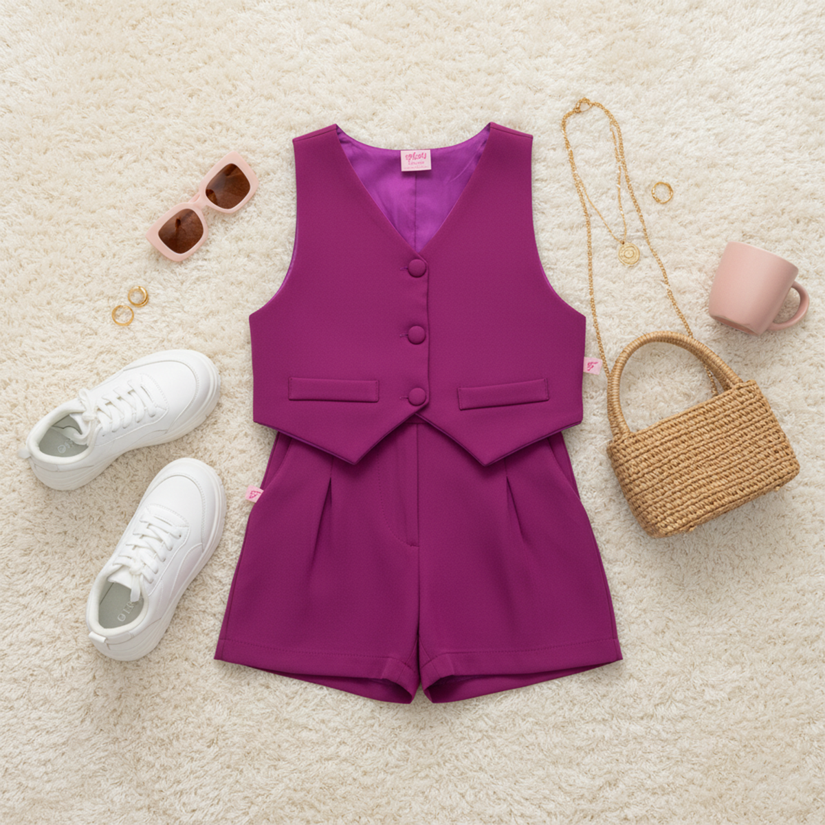 Conjunto con chaleco y botones, con short de cintura elástica| CONI0034 | tallas ch-m-gr