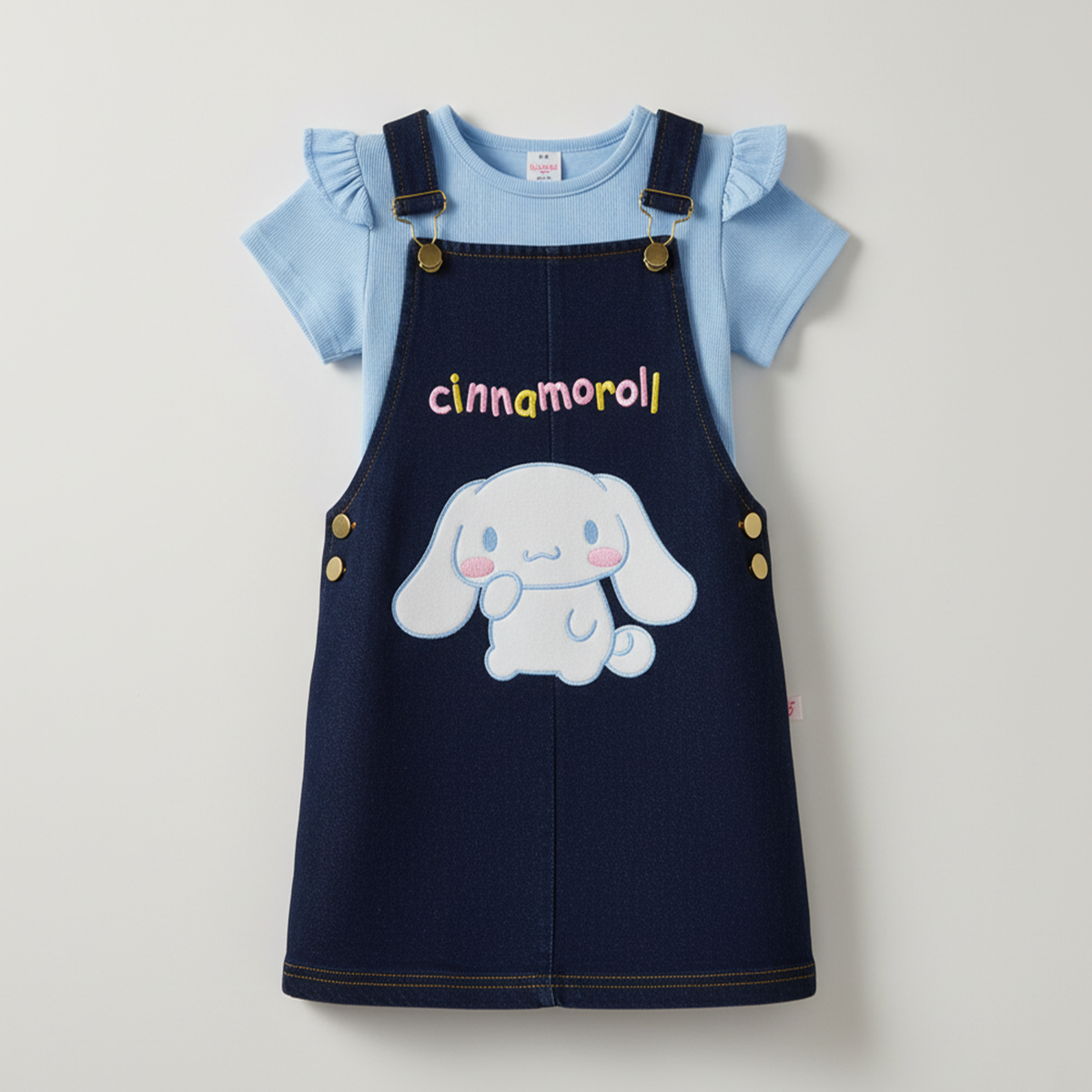 Jumper de mezclilla con playera y bordado de Rollo de Canela | JUNI0002P01 | tallas ch-m-gr