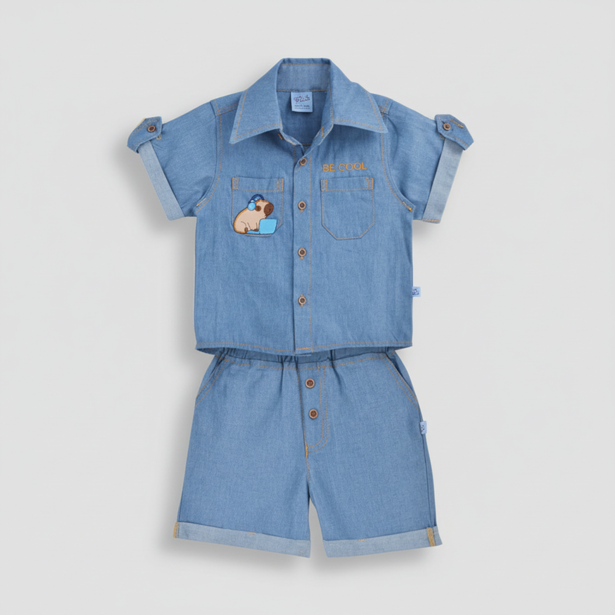 Conjunto de mezclilla con bordado de Capibara | CONB0006P05 | tallas 1-2-3