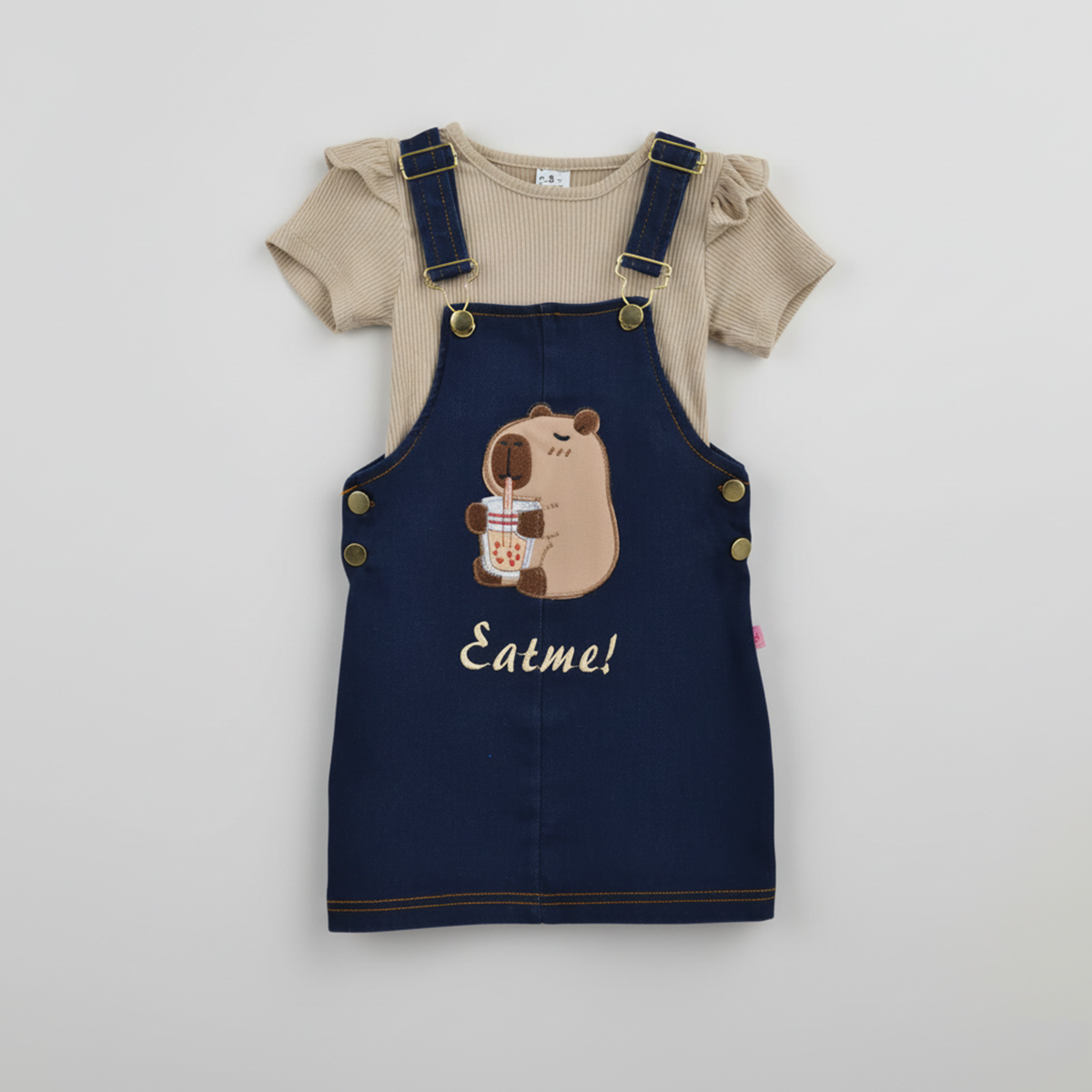 Jumper de mezclilla con playera y bordado de Capibara | JUBB0002P01 | tallas 1-2-3