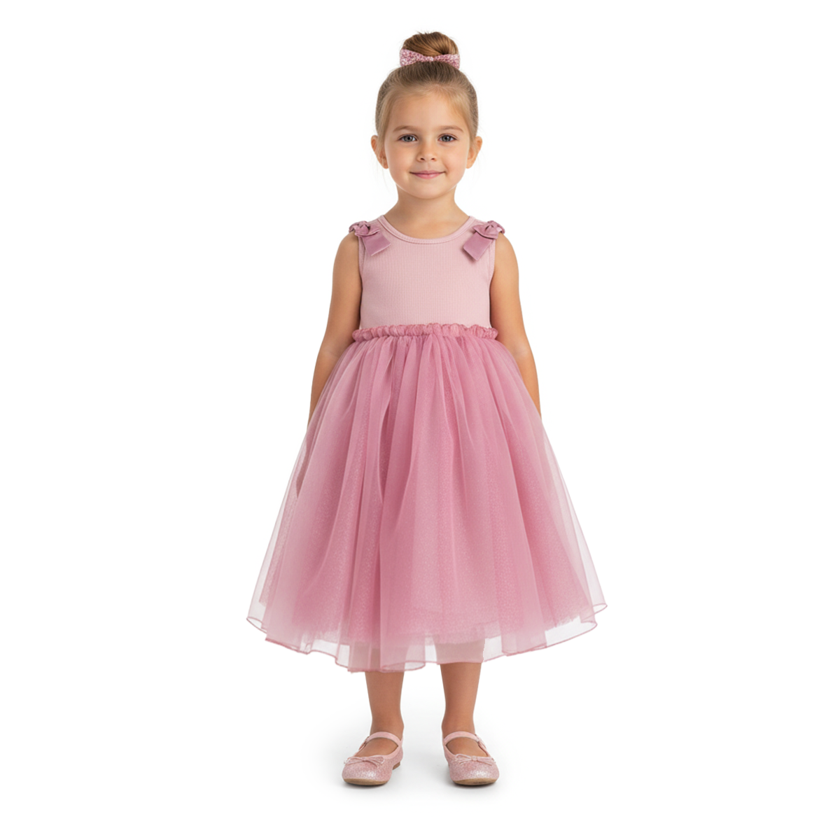 Vestido de fiesta liso con falda de tul glitter | VENI0206 | tallas ch-m-g