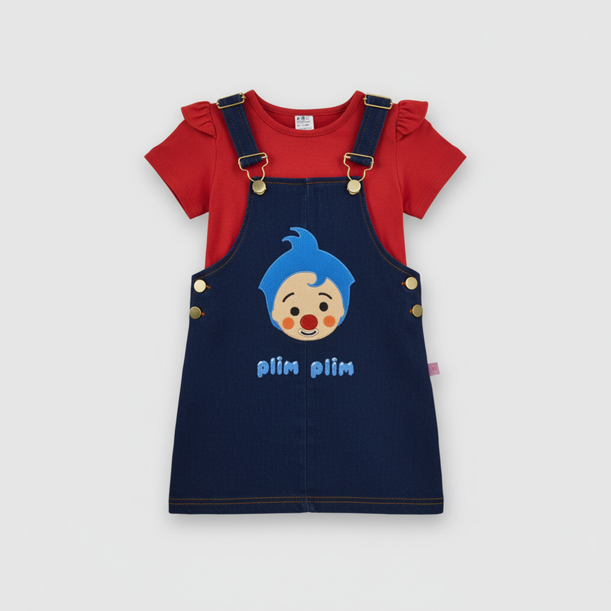 Jumper de mezclilla con playera y bordado de Payasito | JUBB0002P05 | tallas 1-2-3