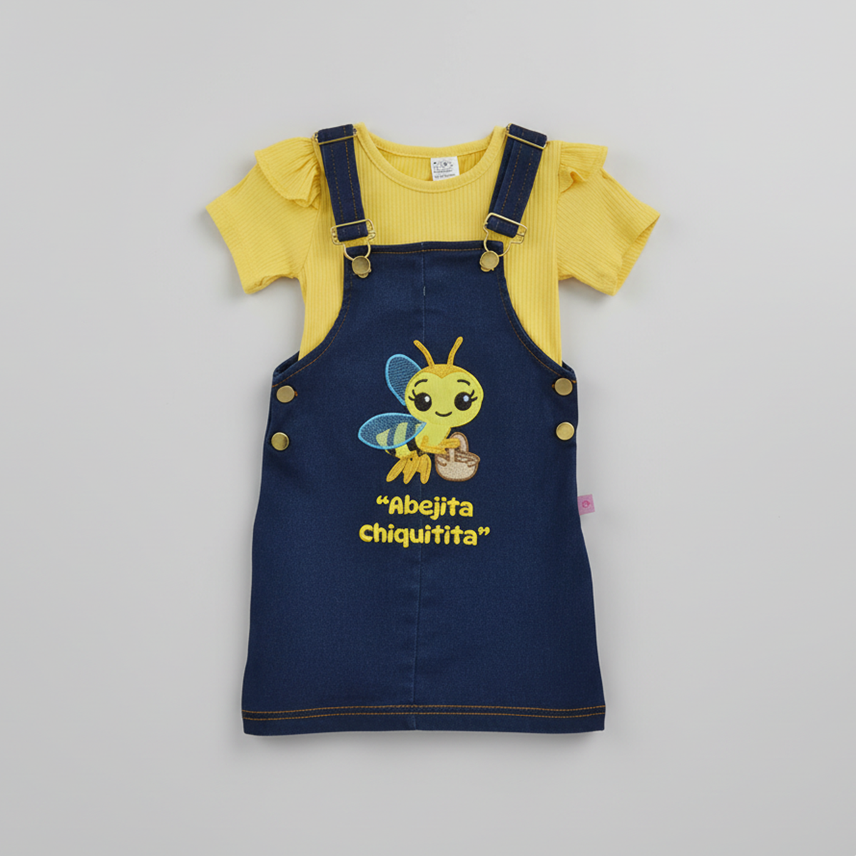 Jumper de mezclilla con playera y bordado de Abejita | JUBB0002P03 | tallas 1-2-3