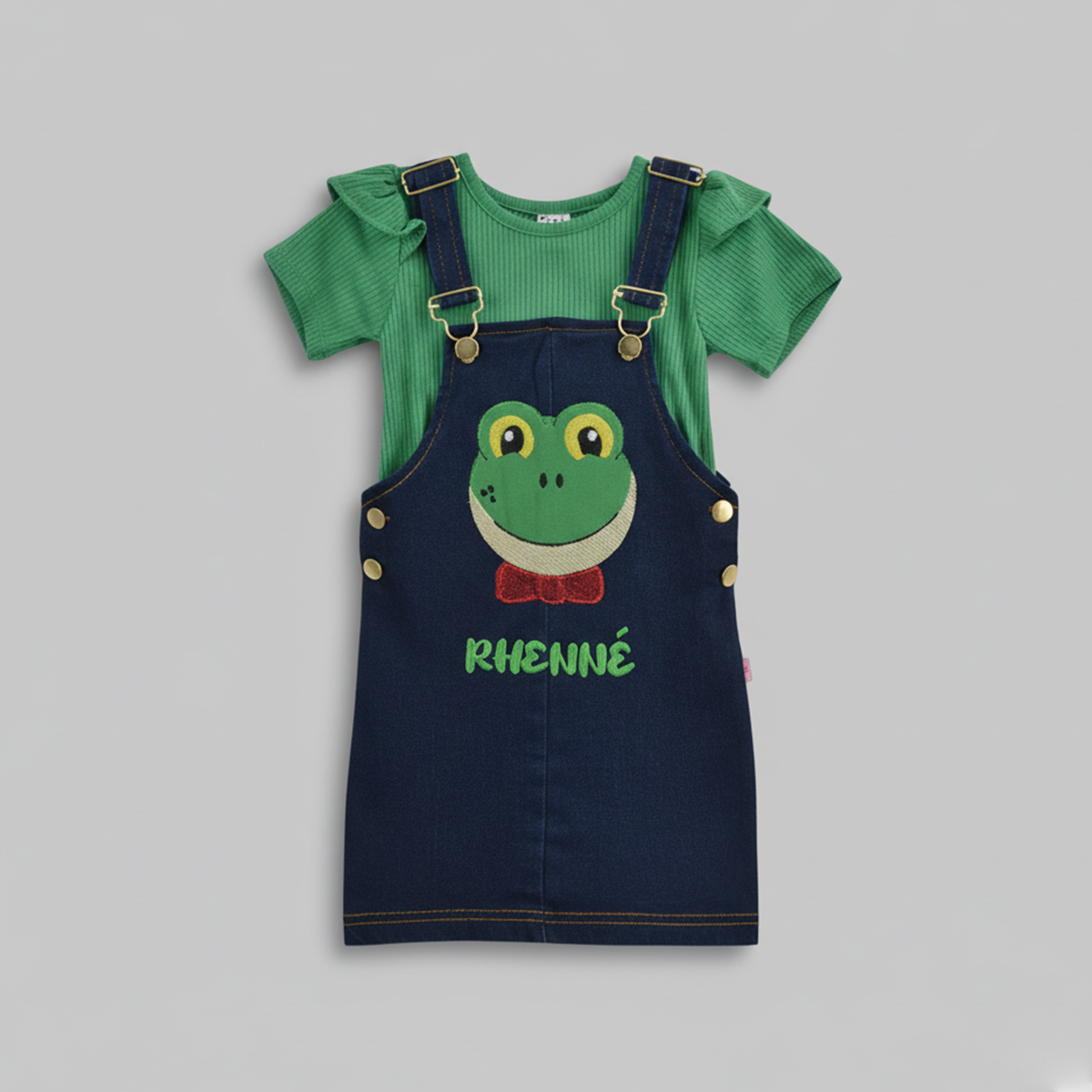 Jumper de mezclilla con playera y bordado de Ranita | JUBB0002P02 | tallas 1-2-3