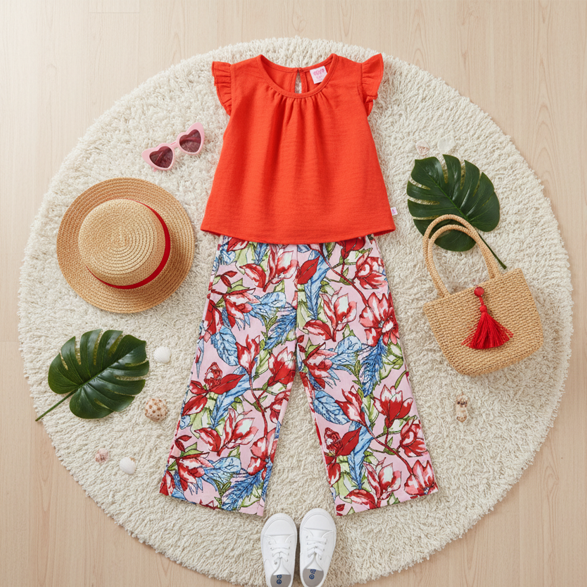 Conjunto de blusa de olanes y pantalón floreado • ARIANA 12 •  tallas ch-m-gr • CONI0044A