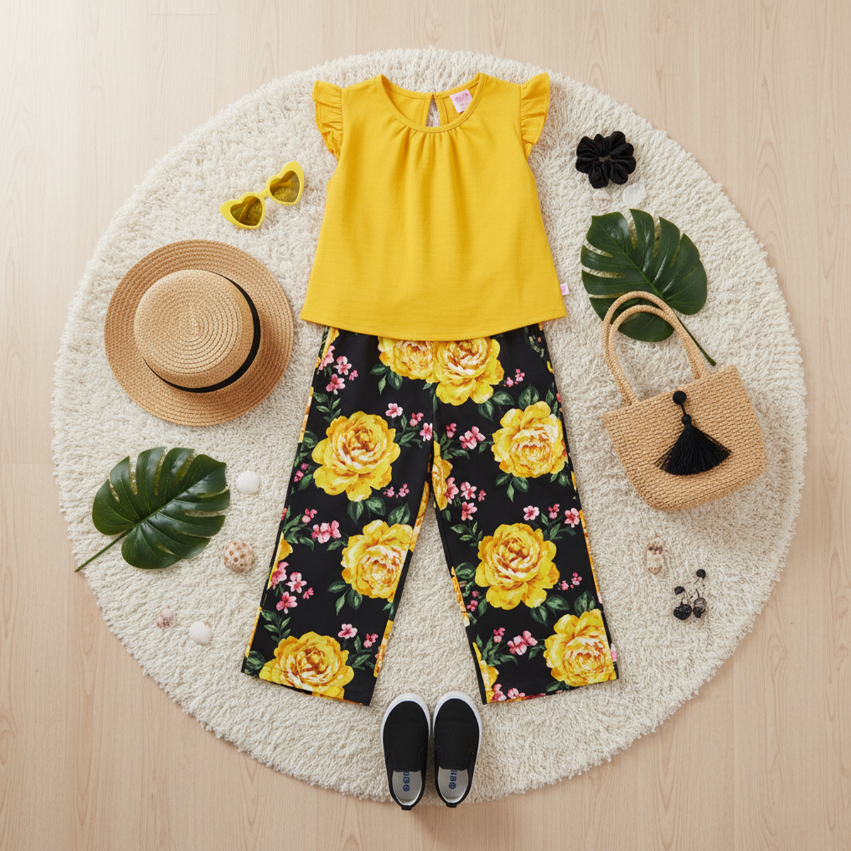 Conjunto de blusa de olanes y pantalón floreado • ARIANA 12 •  tallas ch-m-gr • CONI0044B