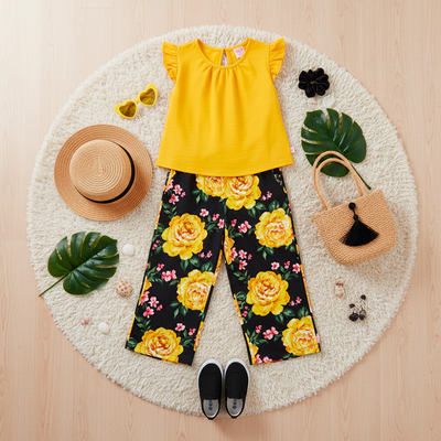 Conjunto de blusa de olanes y pantalón floreado • ARIANA 12 •  tallas ch-m-gr • CONI0044B