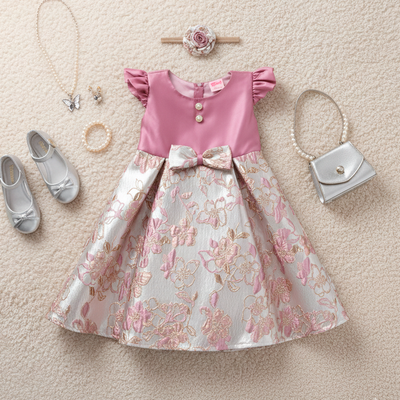 Vestido satinado con jacquard floral  • ROSELIA 2 •  tallas 1-2-3  •  VEBB0147
