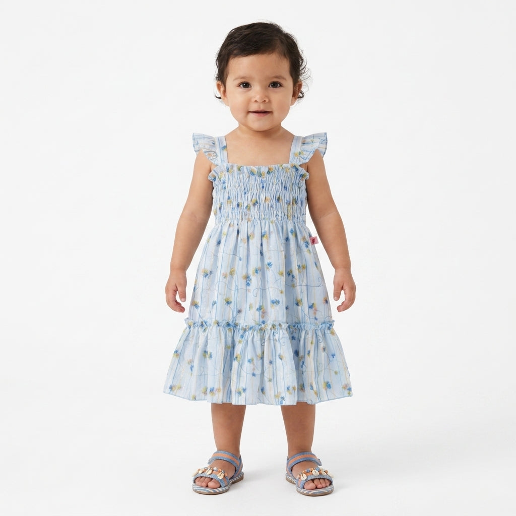 Vestido flores con olanes en hombros • PATY 1 • tallas 1-2-3 • VEBB0153F