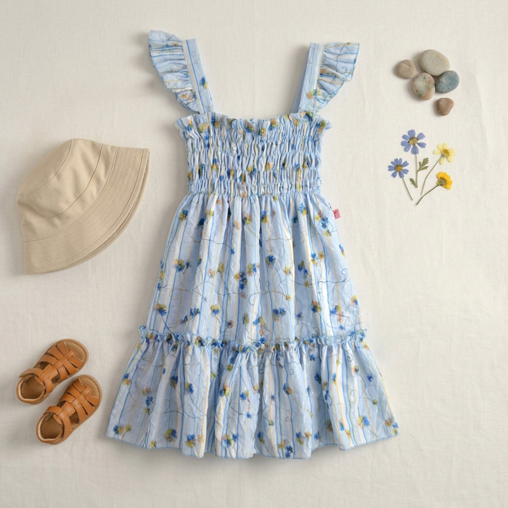 Vestido flores con olanes en hombros • PATY 1 • tallas 1-2-3 • VEBB0153F