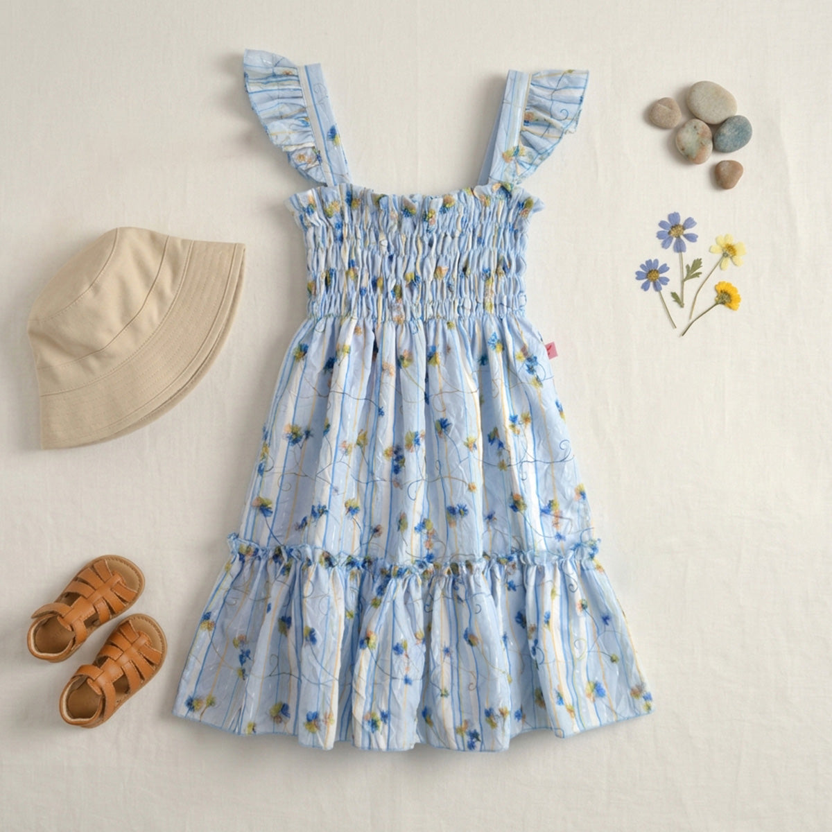 Vestido flores con olanes en hombros • PATY 1 • tallas 1-2-3 • VEBB0153F