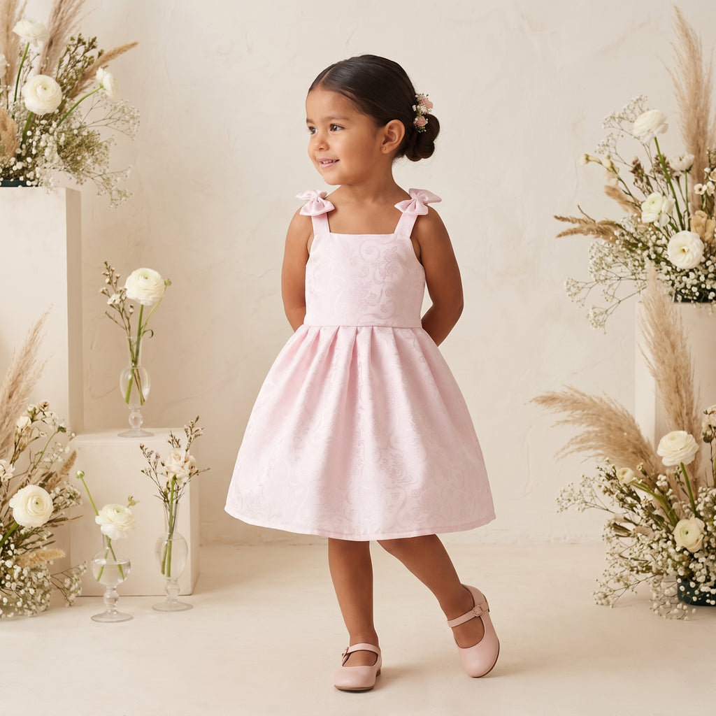 Vestido de satín floredo con moño • ELENA 4 • tallas 1-2-3 • VEBB0154