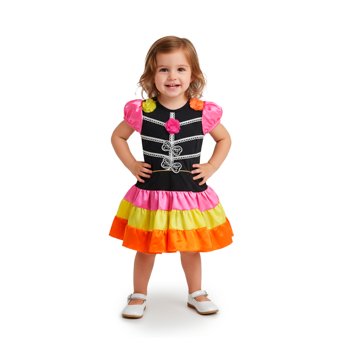 Vestido de Catrina con olanes Multicolor Bebé Flory VEBB0130