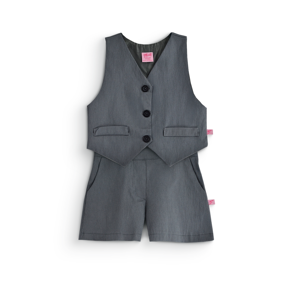 Conjunto de chaleco con botones y short a rayas • 4 a 12 años • Adriana 1