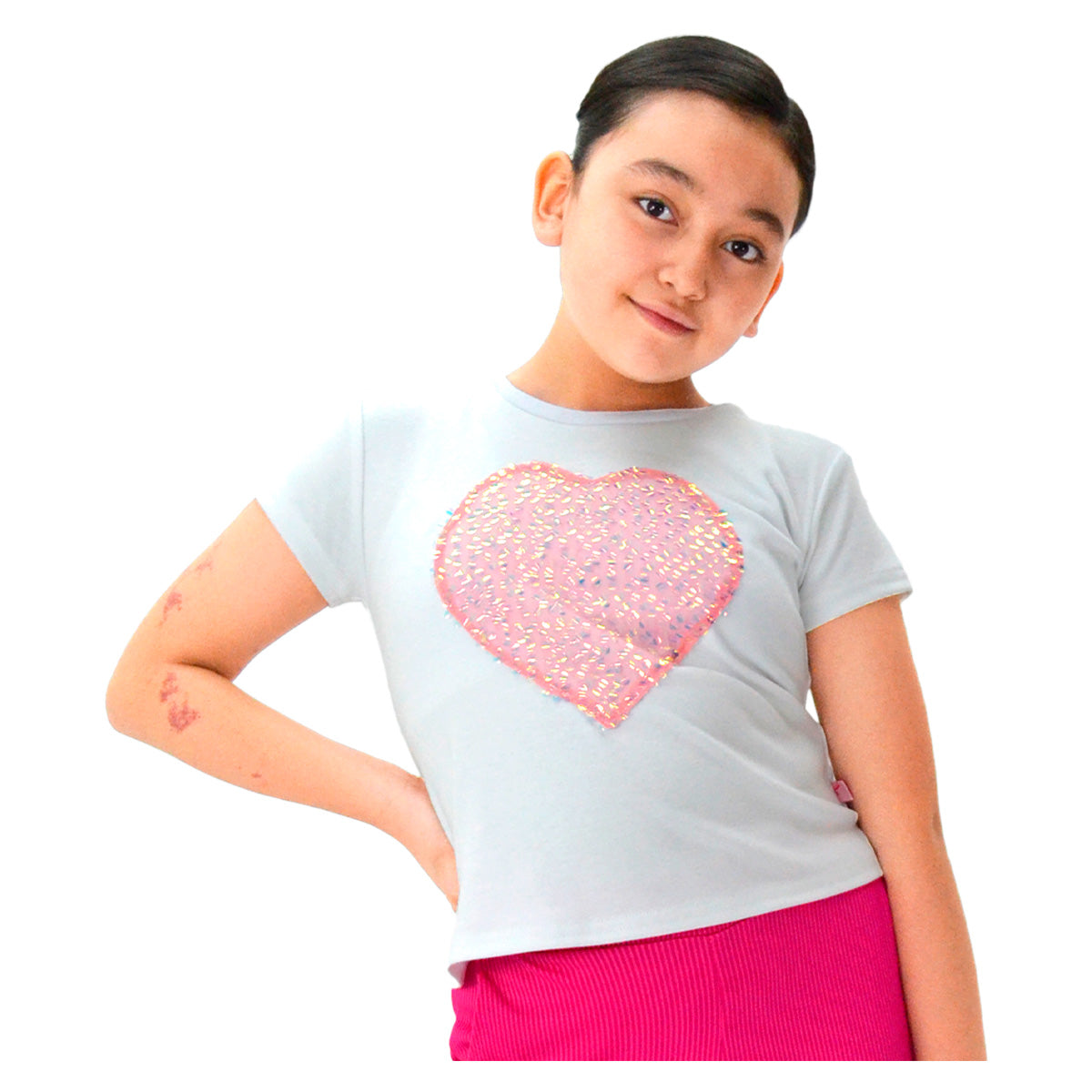 Playera básica con corazón para niña FLORY PLNI0001