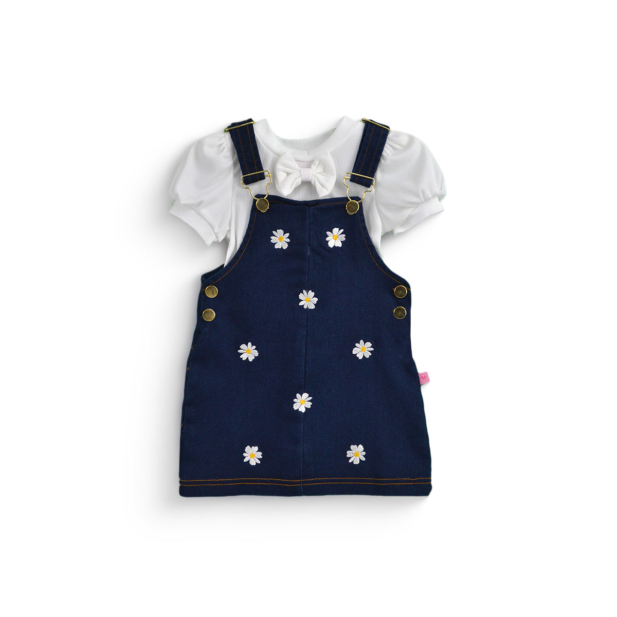 Jumper de mezclilla con bordado y blusa con moño | JUBB0002 | tallas 1-2-3