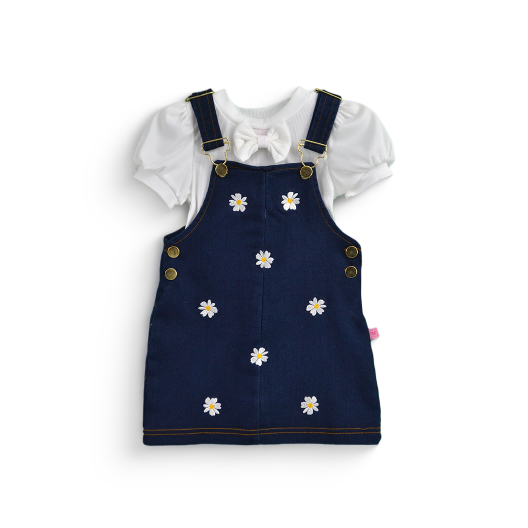 Jumper de mezclilla con bordado y blusa con moño niña bebé Flory JUBB0002
