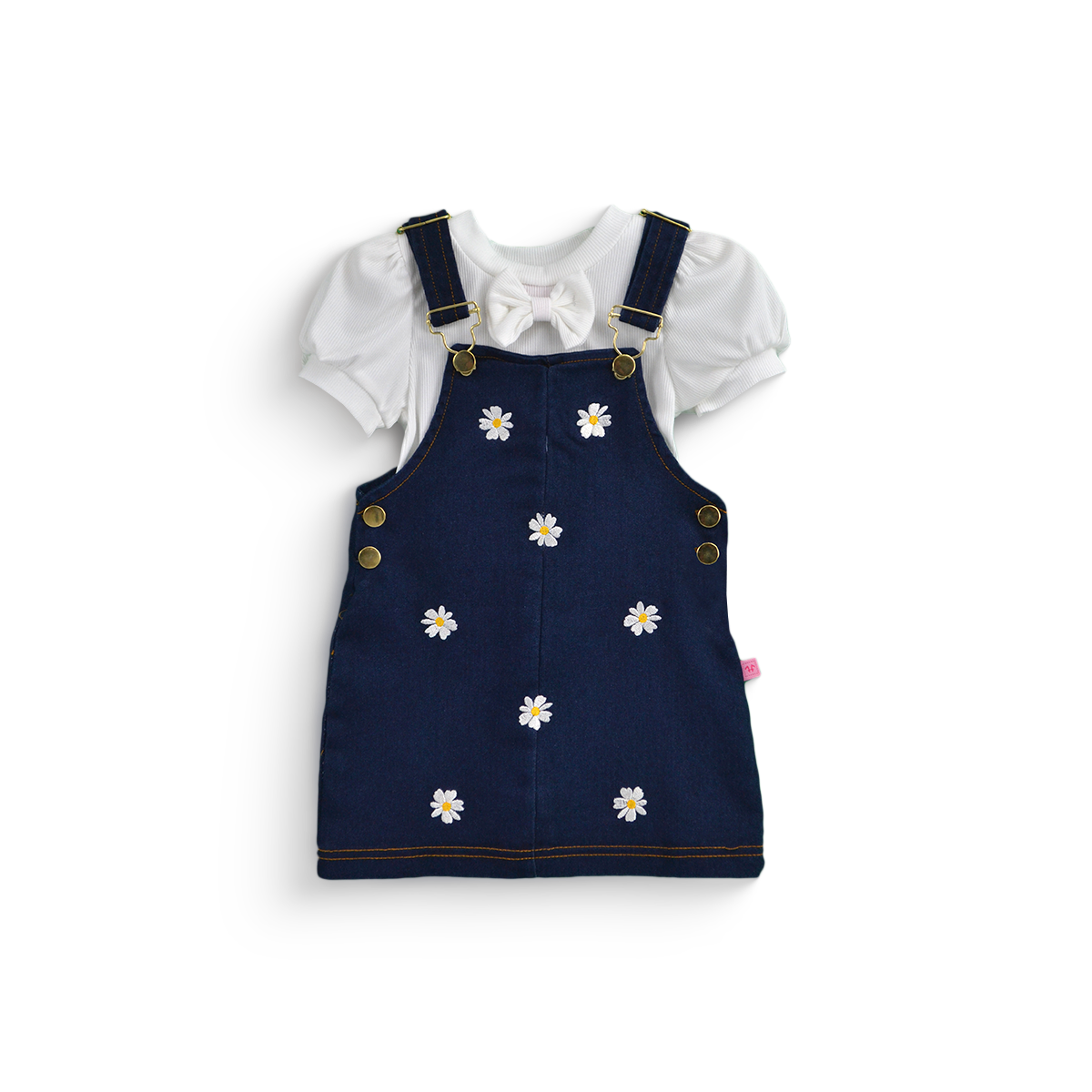 Jumper de mezclilla con bordado y blusa con moño niña bebé Flory JUBB0002