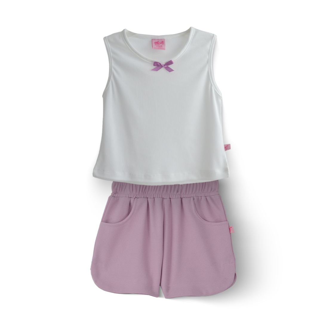 Conjunto de Short con bolsillos y blusa con moño Niña  CONI0037 Flory