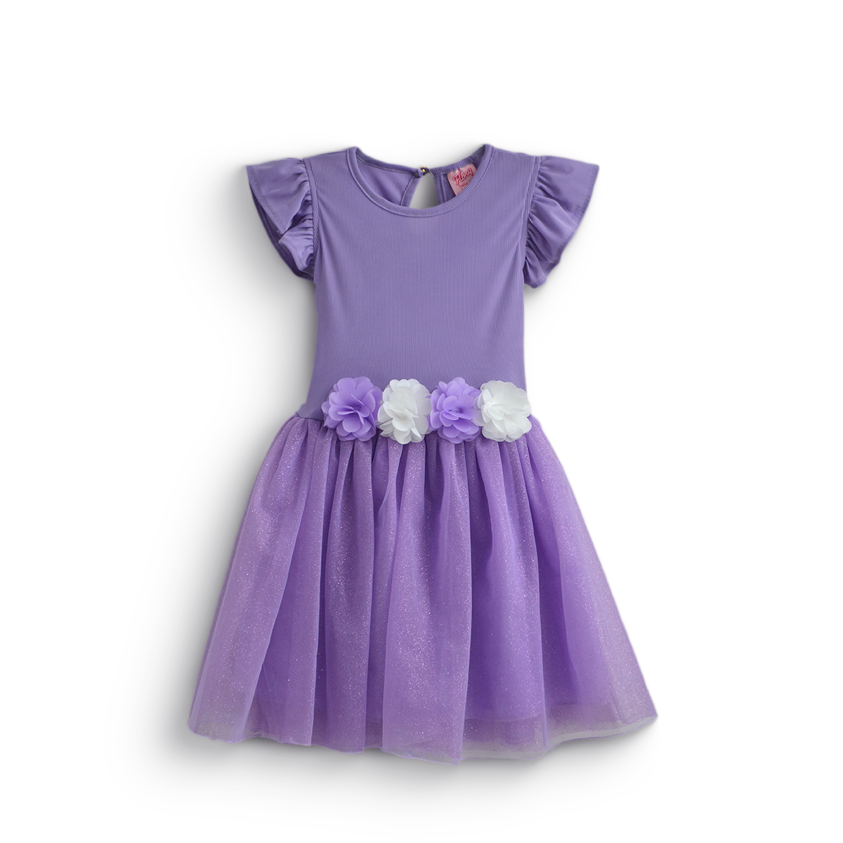 Vestido rib con tul y flores • NATALI 16 • tallas ch-m-gr •  VENI0159