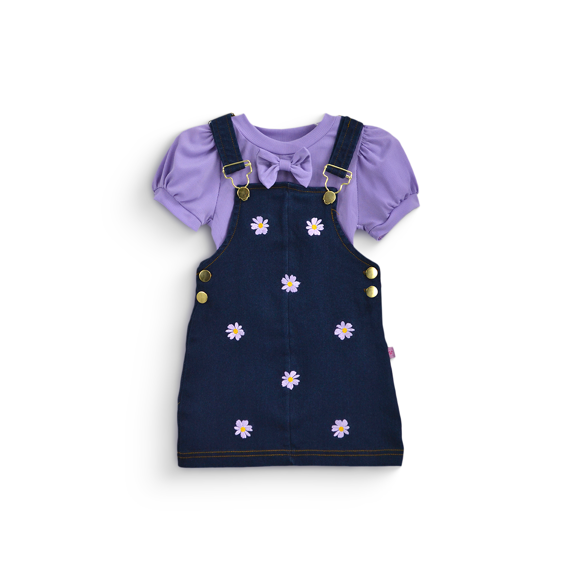 Jumper de mezclilla con bordado y blusa con moño niña bebé Flory JUBB0002