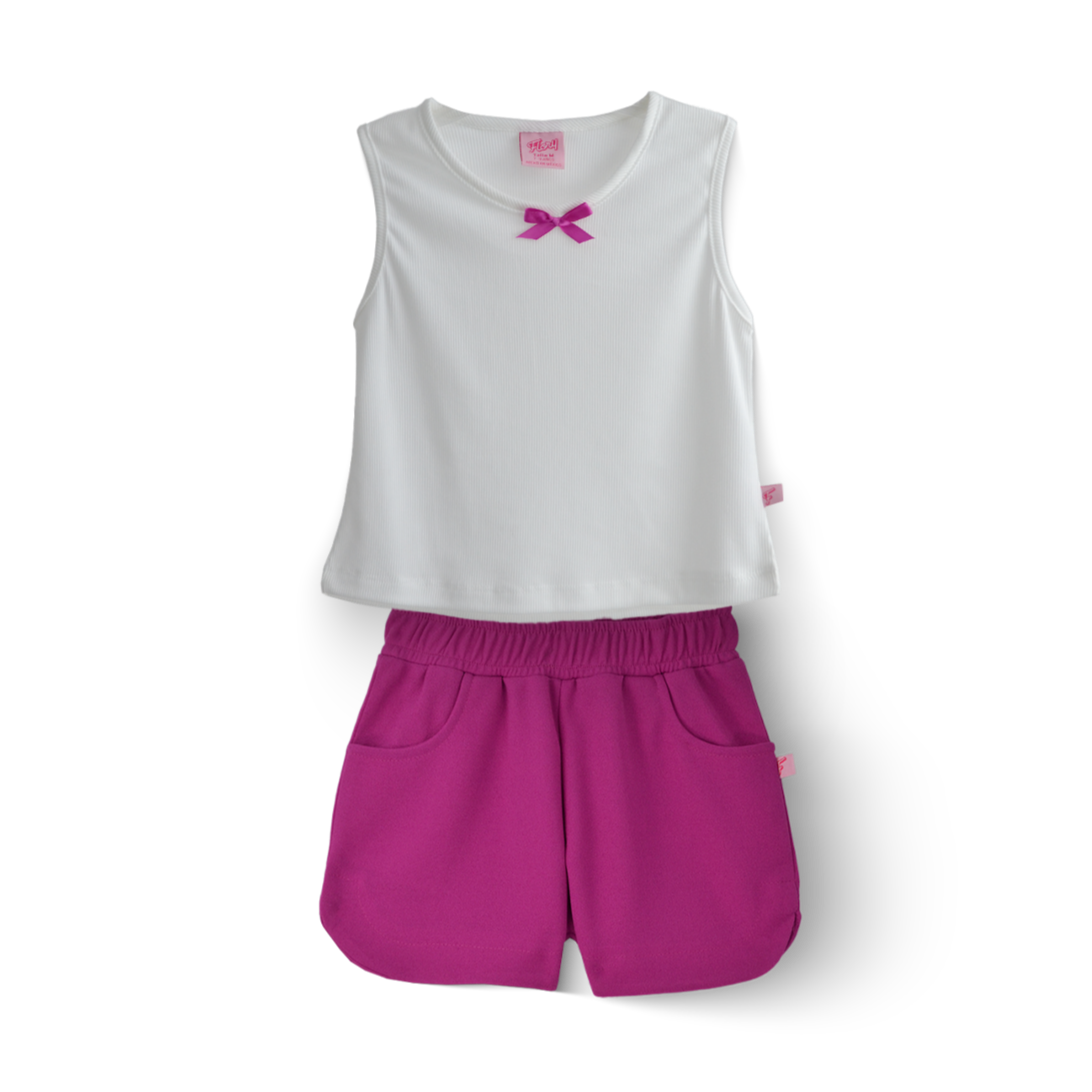 Conjunto de Short con bolsillos y blusa con moño Niña  CONI0037 Flory