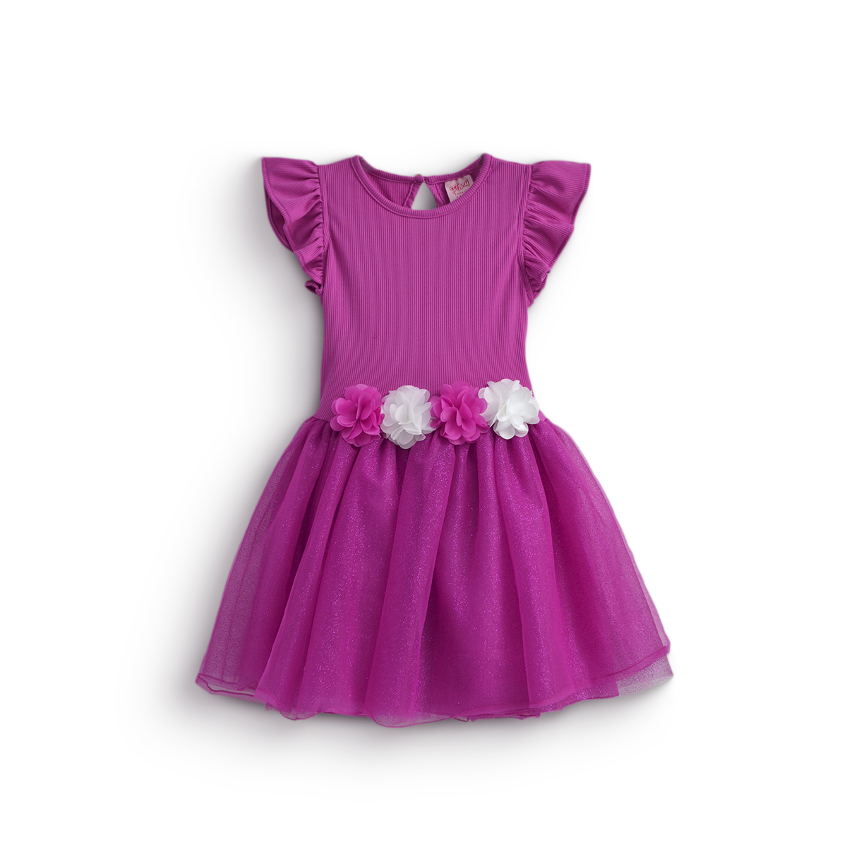 Vestido rib con tul y flores • NATALI 16 • tallas ch-m-gr •  VENI0159