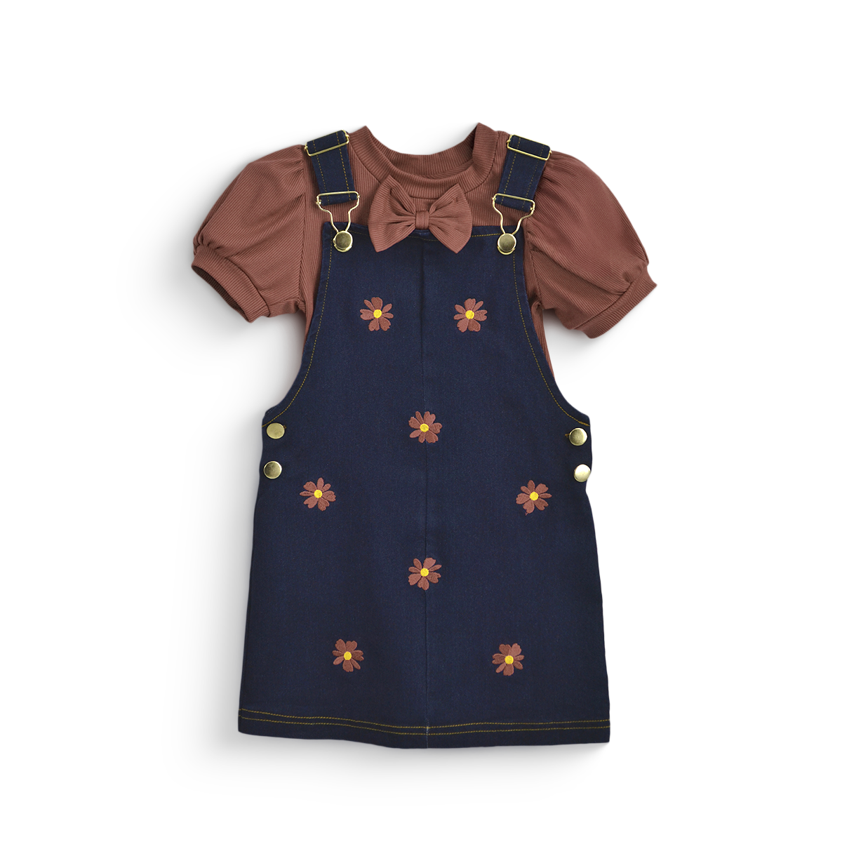 Jumper mezclilla bordado y blusa con moño Niña FLORY JUNI0002