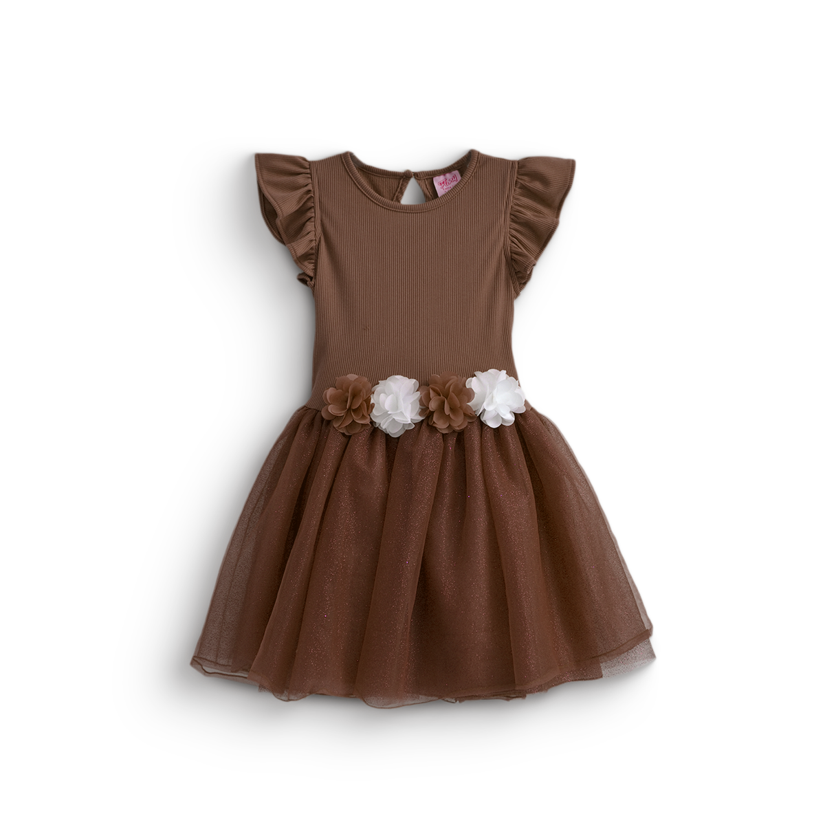 Vestido rib con tul y flores • NATALI 16 • tallas ch-m-gr •  VENI0159