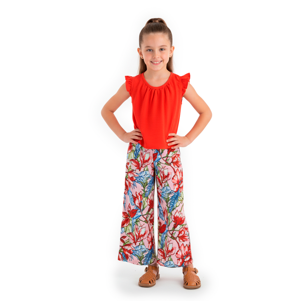 Conjunto de blusa de olanes y pantalón floreado • ARIANA 12 •  tallas ch-m-gr • CONI0044A