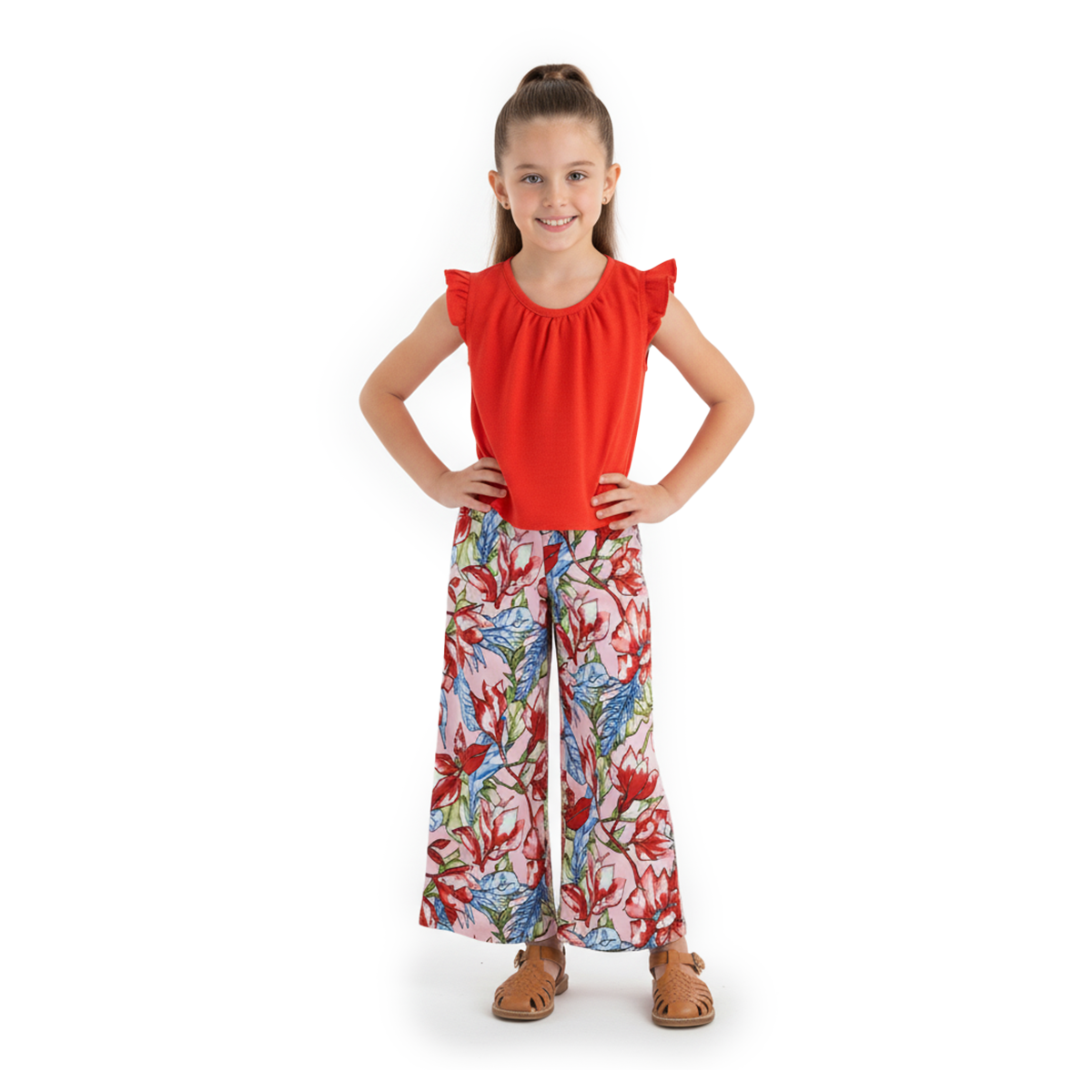 Conjunto de blusa de olanes y pantalón floreado • ARIANA 12 •  tallas ch-m-gr • CONI0044A