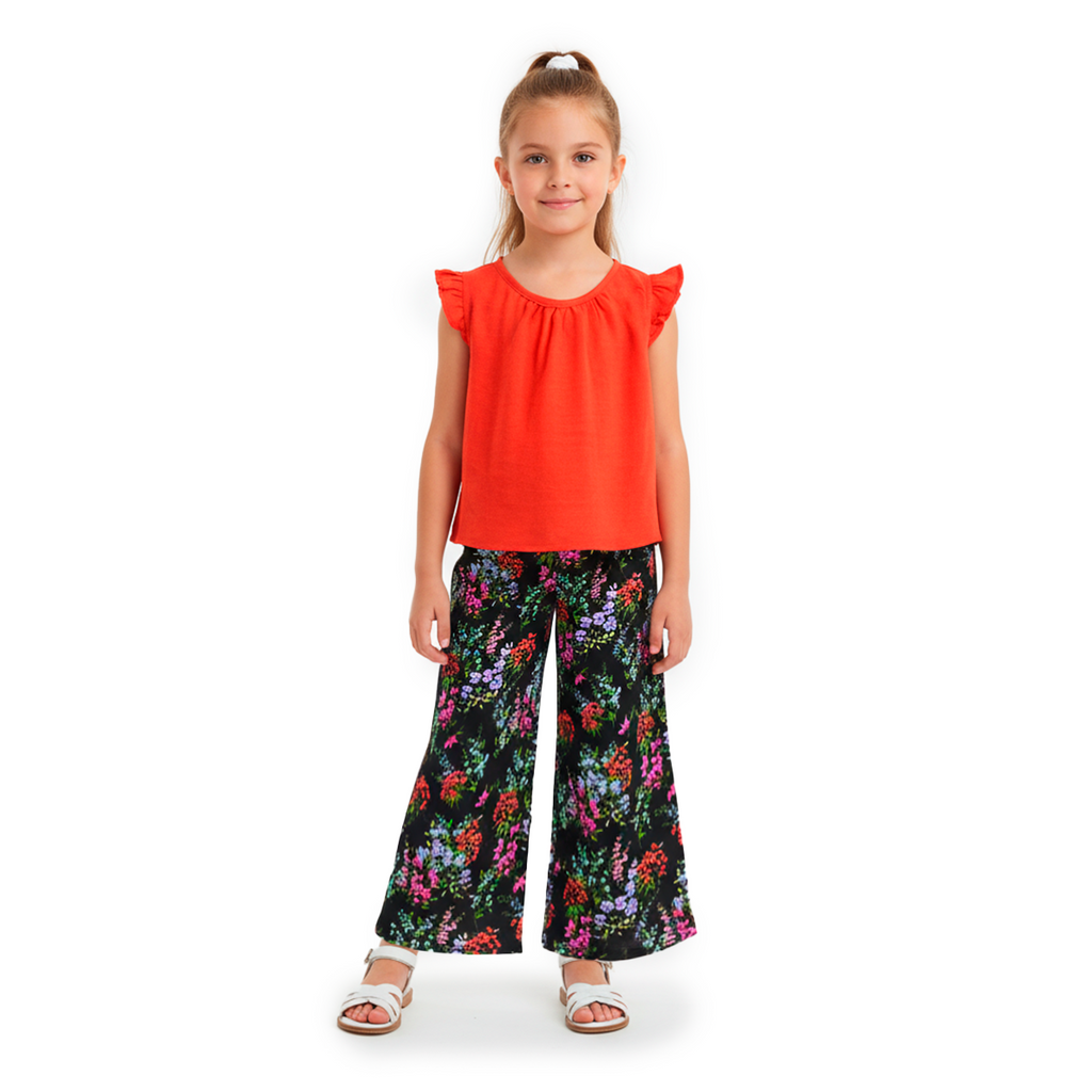 Conjunto de blusa de olanes y pantalón floreado • ARIANA 12 •  tallas ch-m-gr • CONI0044C