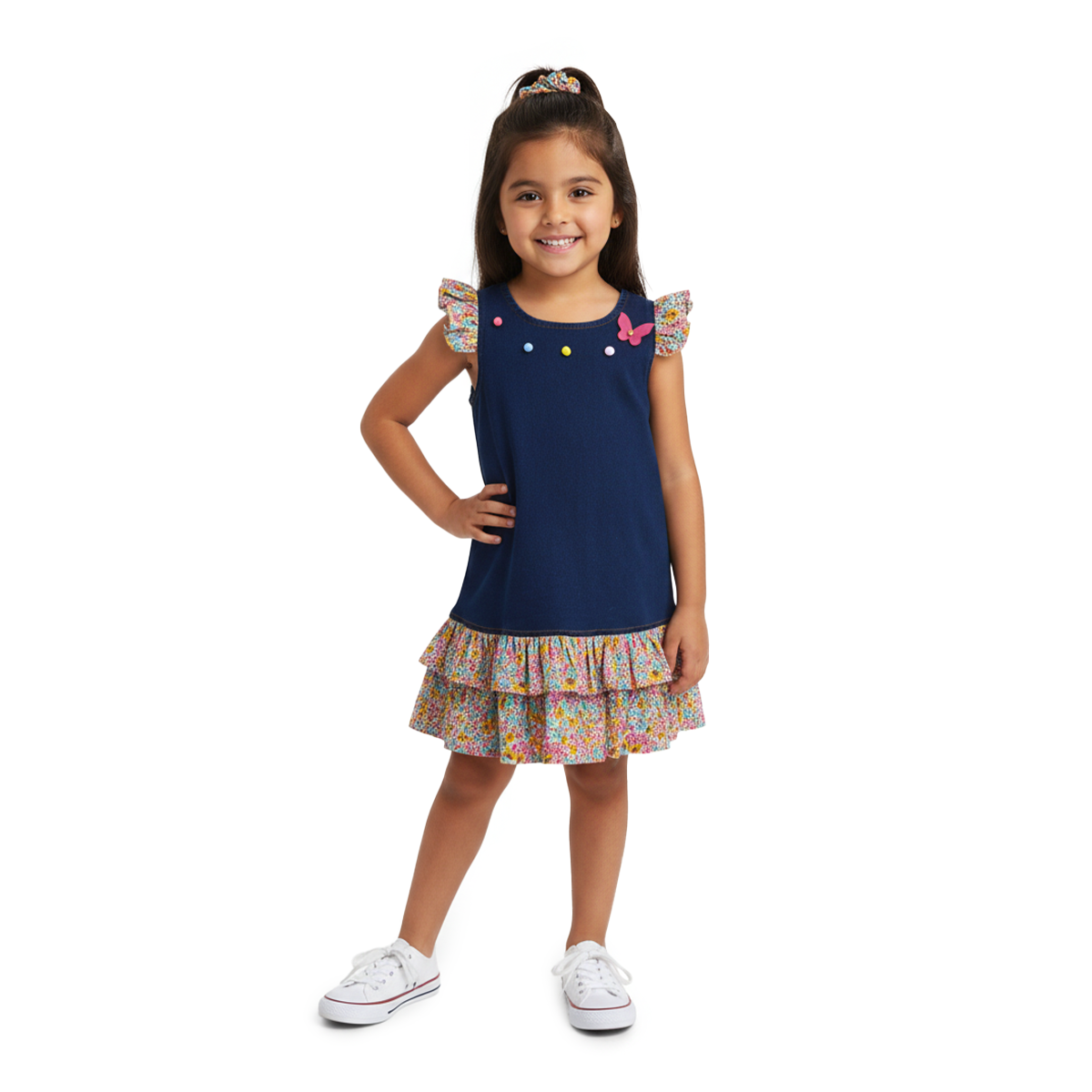 Vestido de mezclilla con flores para Niña Flory VENI0197